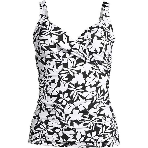 Land’s End Plus size V neck wrap underwire tankini black Havana floral Various - Picture 1 of 7